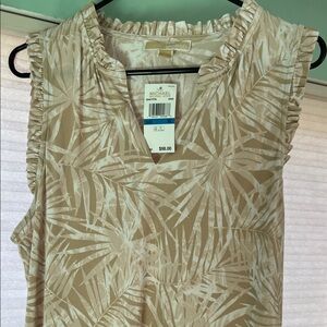 Michael Kors Beige and Cream Palm-Print Sleeveless V-Neck Camisole